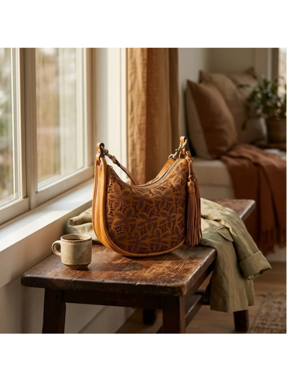 Patricia Nash Calanna Hobo/Crossbody - Floral Perforated cut out Suede